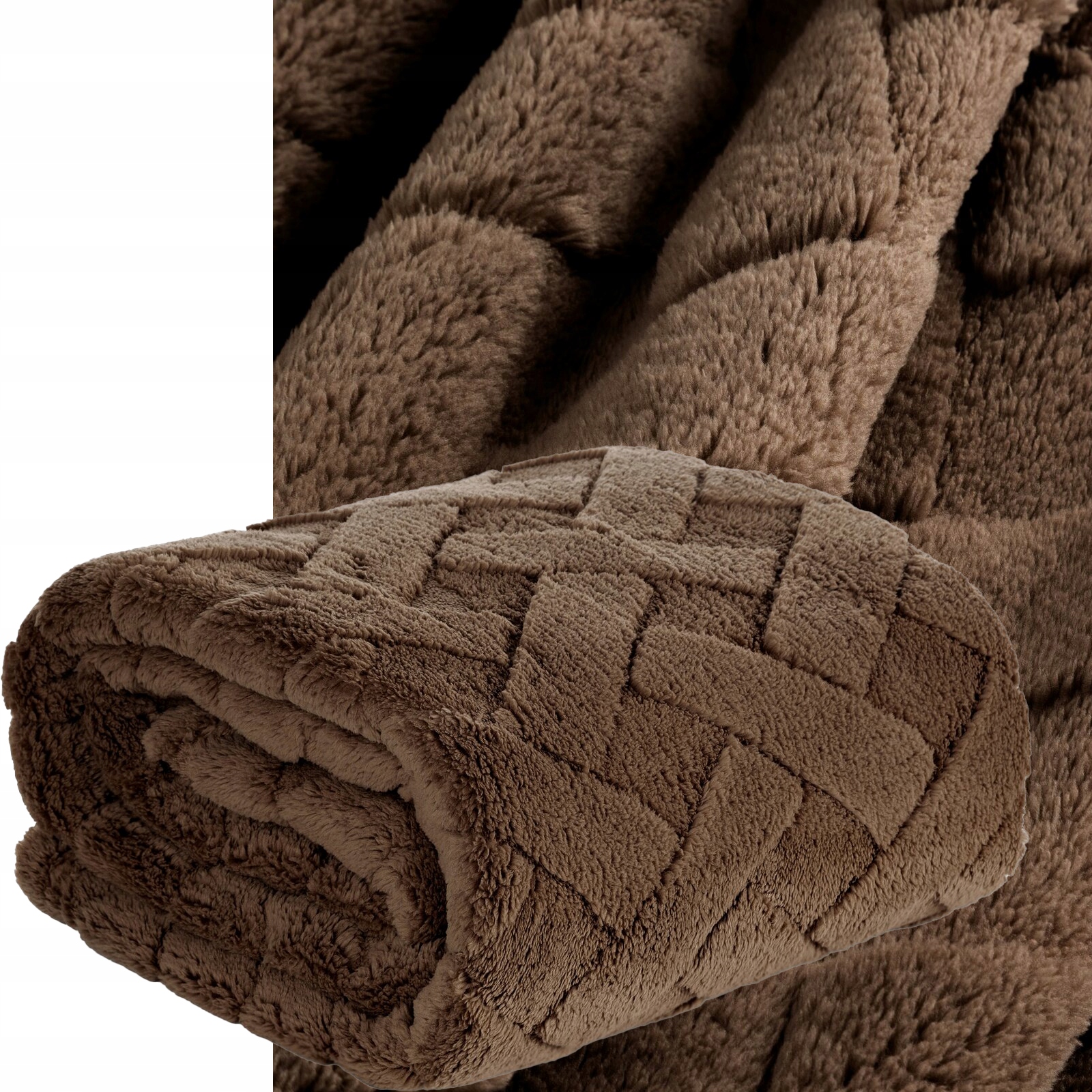 Koc narzuta 170x210 c.brąz gruby mięciutki puszysty - obrazek 7