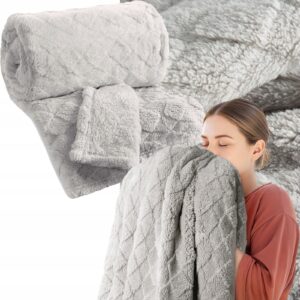 Koc narzuta 170x210 gruby mięciutki puszysty srebrny