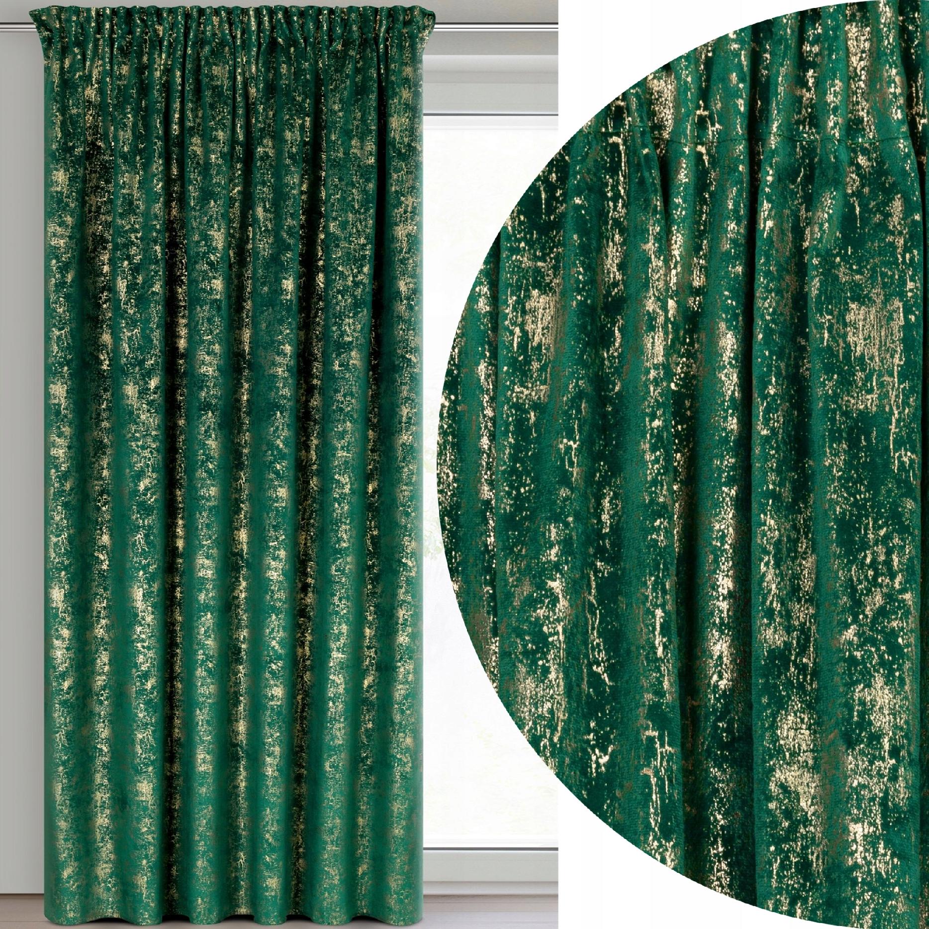 Zasłona 140X270 zielona welwetowa z nadrukiem taśma - obrazek 14