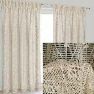 Firana w kolorze naturalnym w stylu boho 140 cm x 270 cm taśma