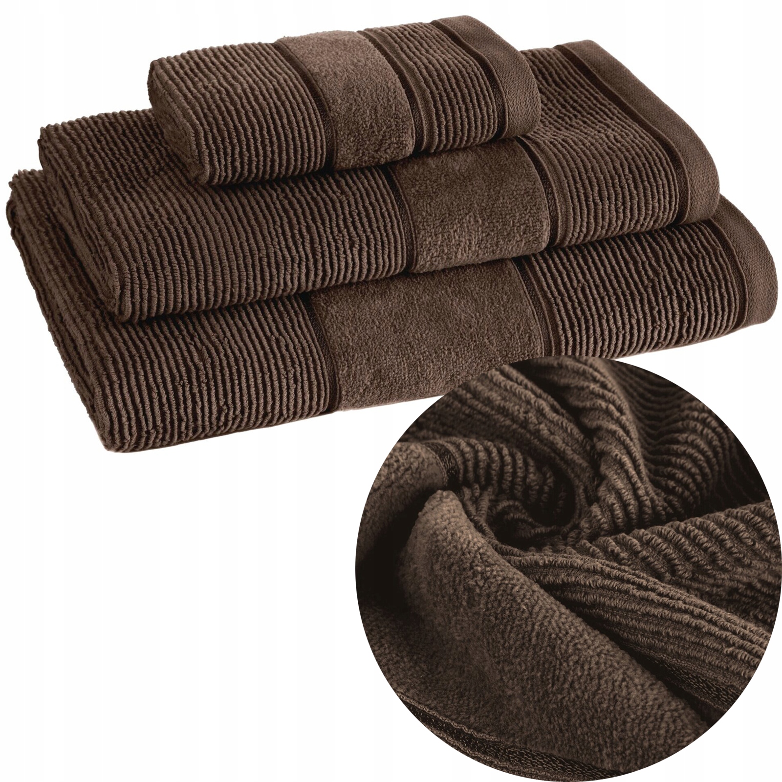 Ręcznik kąpielowy bawełna miękki chłonny brąz zestaw 3 szt prezent - obrazek 4