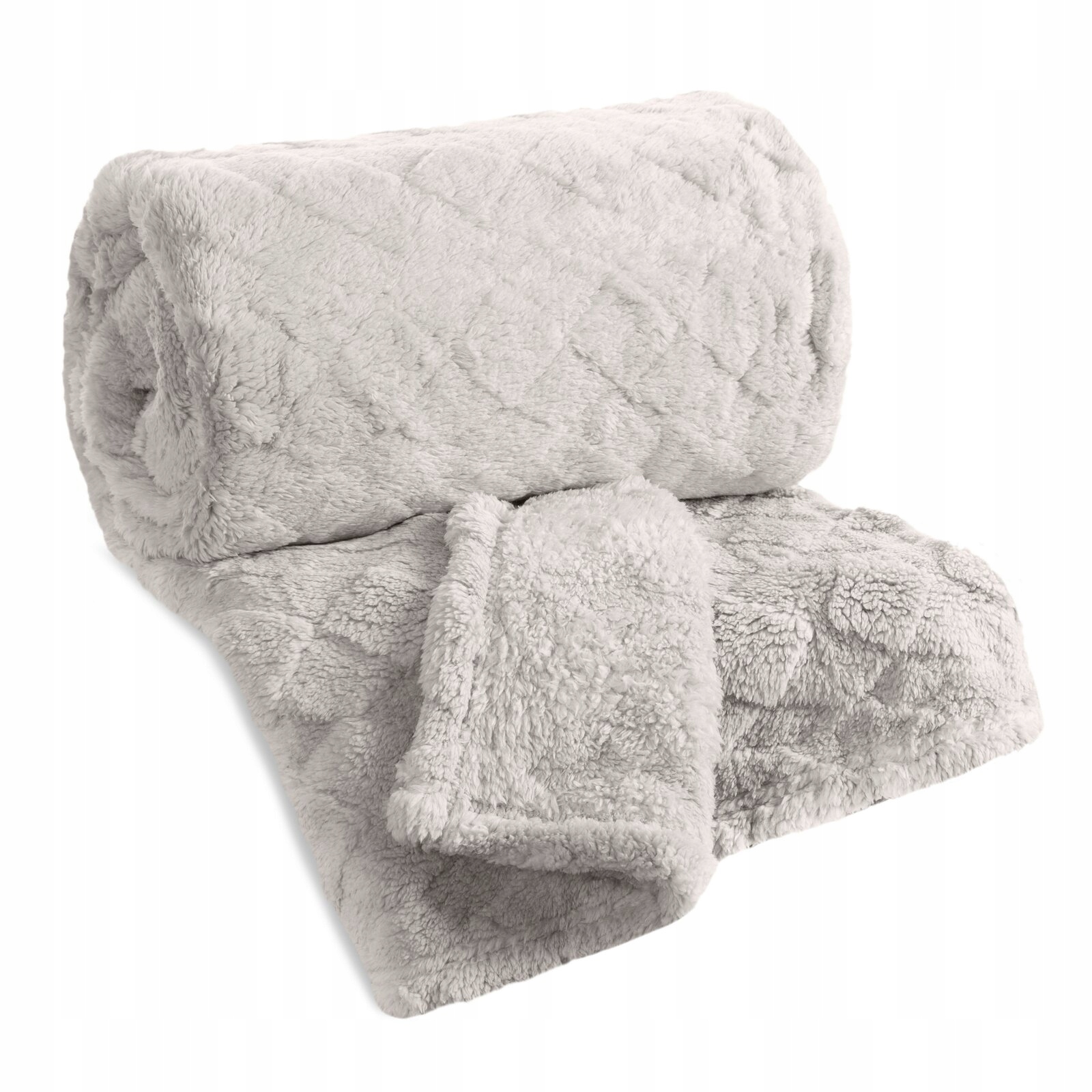 Koc narzuta 200x220 gruby mięciutki puszysty srebrny - obrazek 6