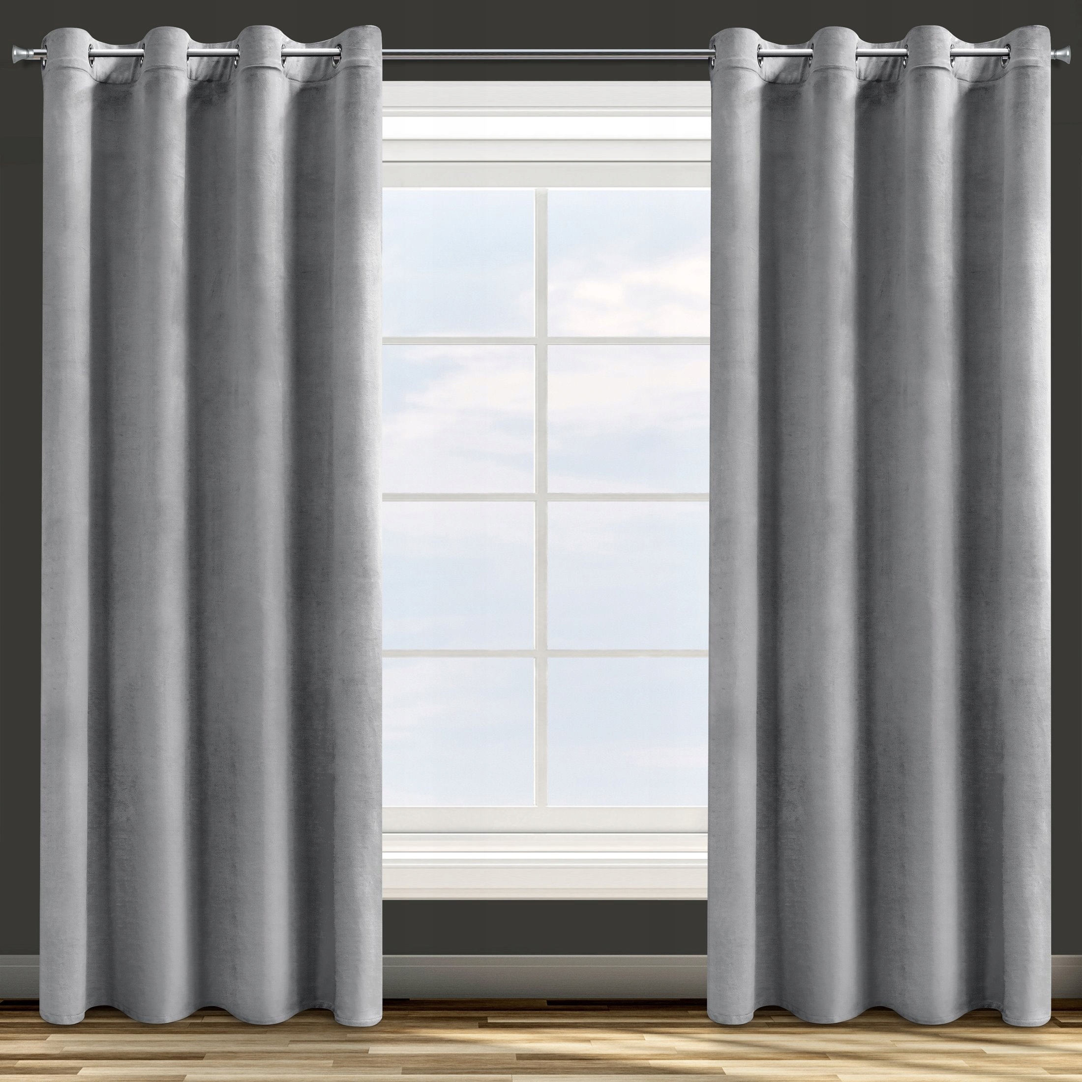 Mięciutka zasłona welwetowa kółka 140x250 srebrny - obrazek 5