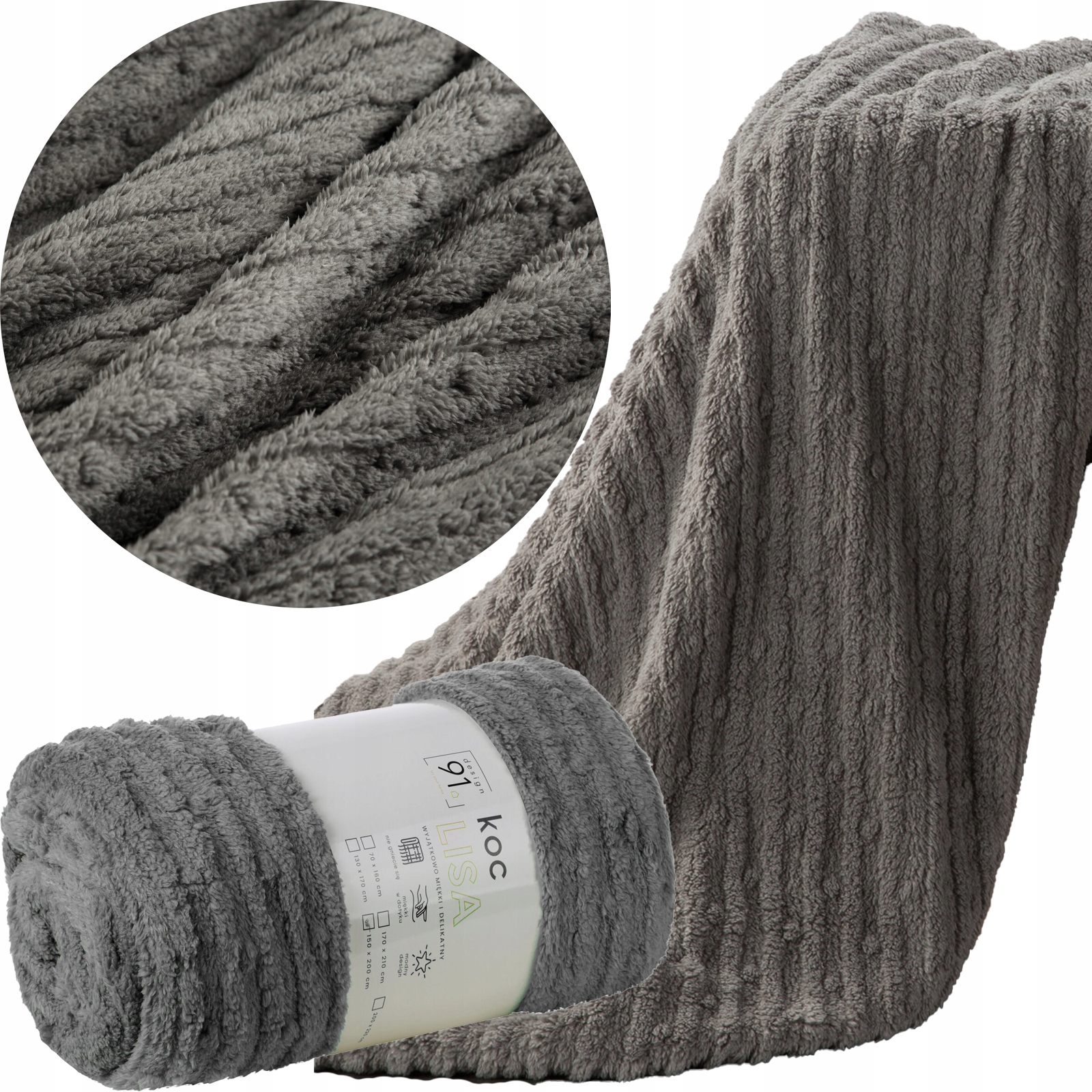 Mięciutki koc narzuta 200 cm x 220 cm stal prezent - obrazek 10