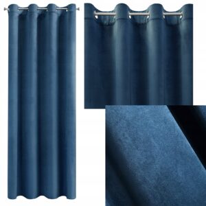 Mięciutka zasłona welwetowa kółka 140x250 granat