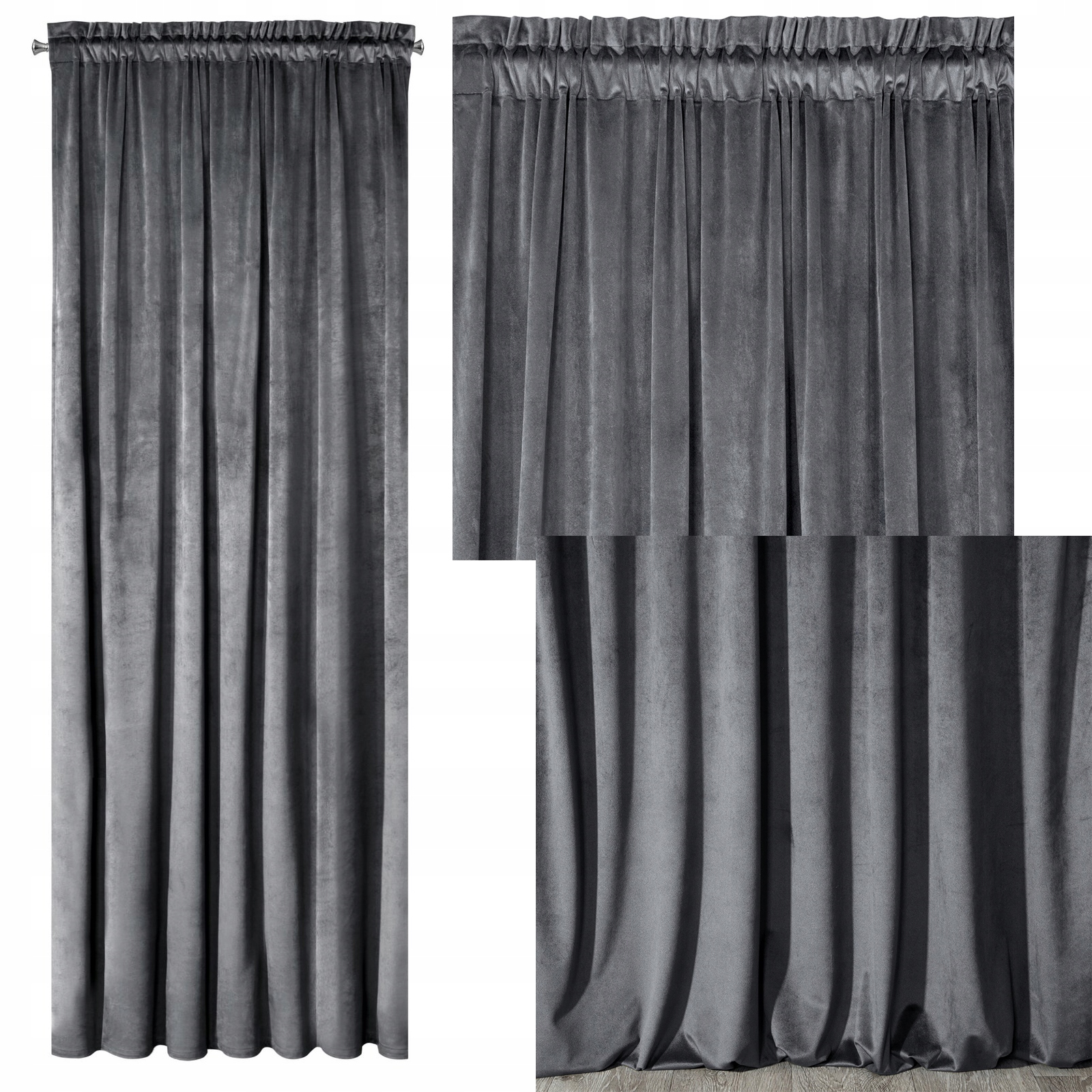 Mięciutka zasłona welwetowa taśma 140x270 grafit - obrazek 10