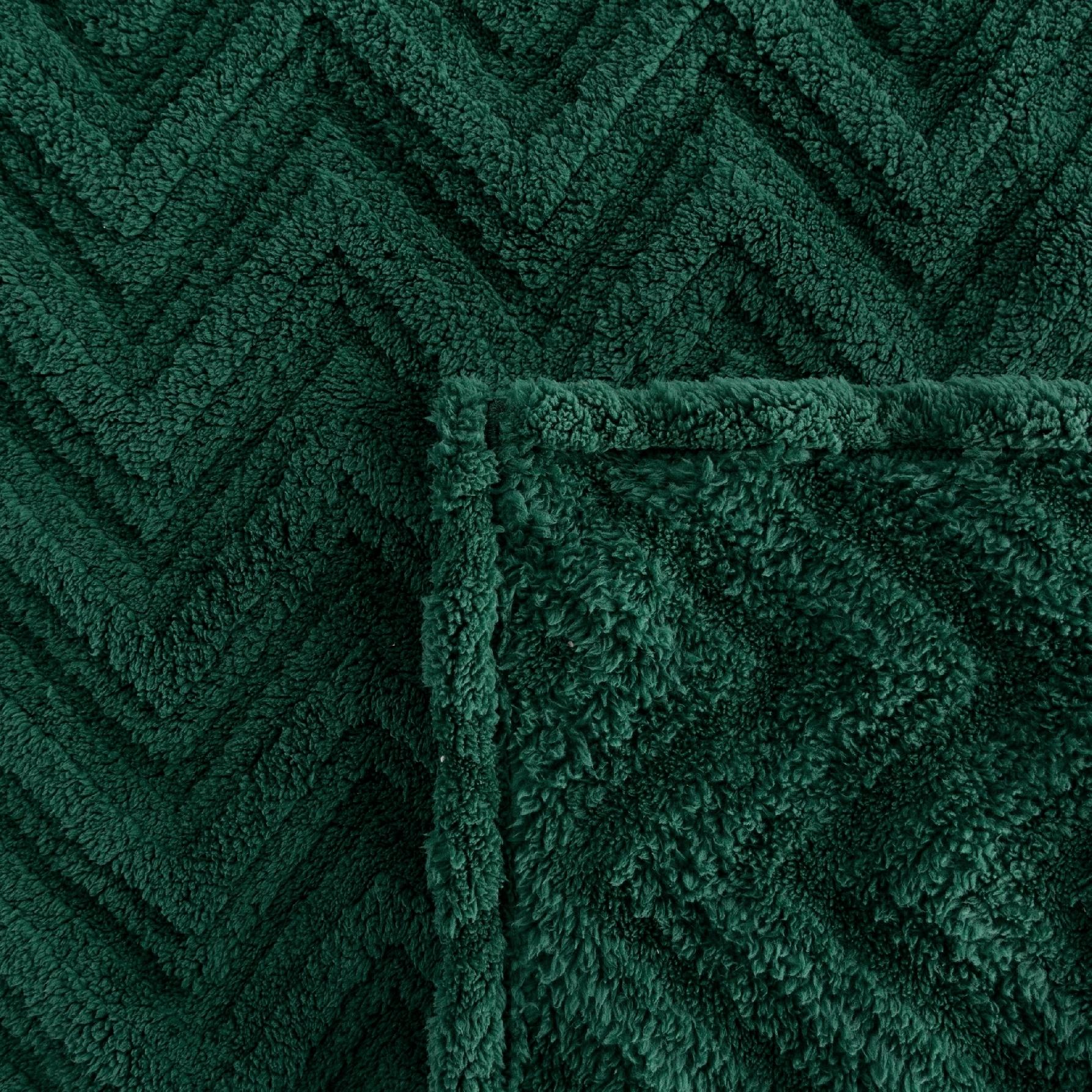 Koc narzuta 200x220 gruby mięciutki puszysty jodełka ciemny zielony - obrazek 13