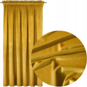Nowoczesna zasłona welwetowa w taśmę 140x270 musztarda