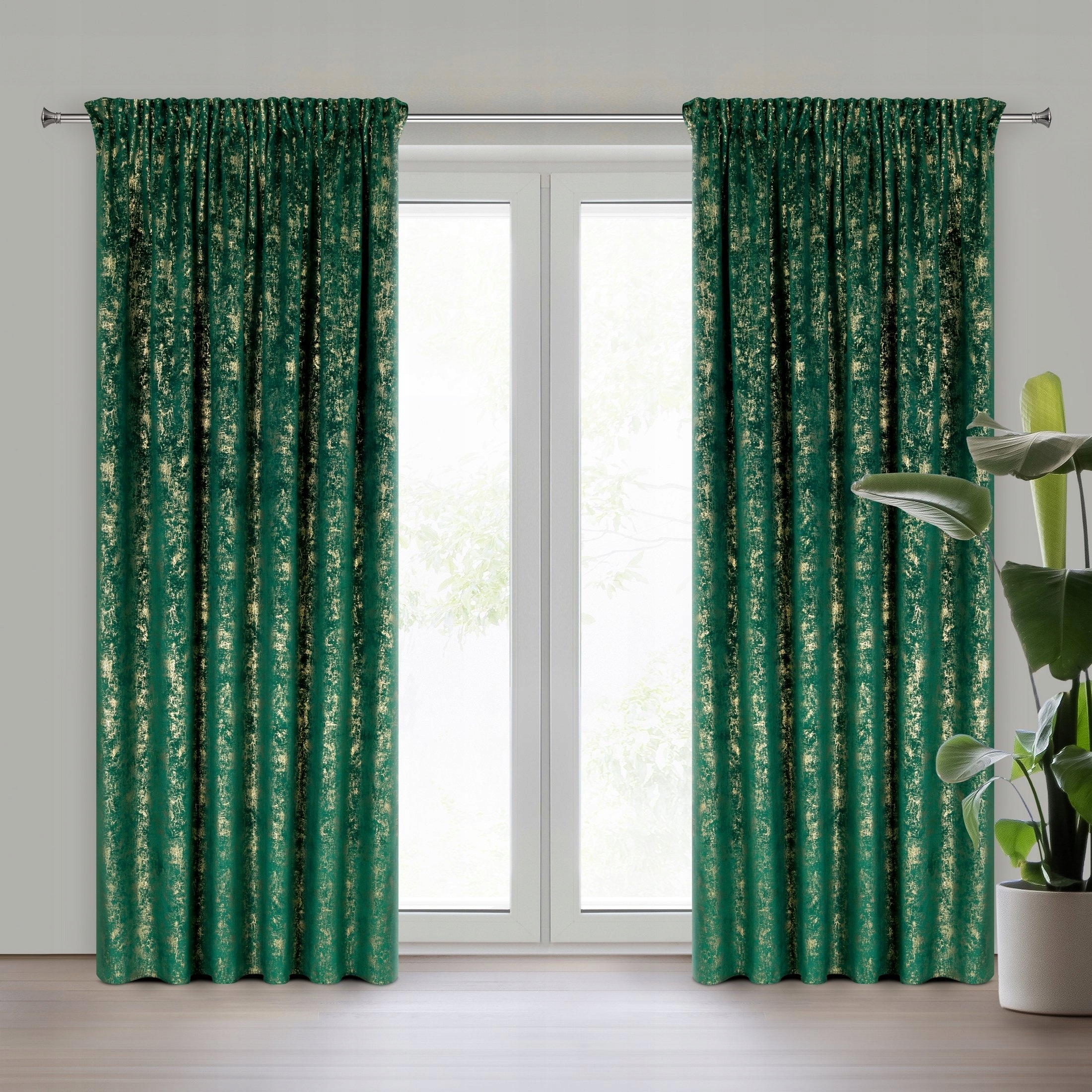 Zasłona 140X270 zielona welwetowa z nadrukiem taśma - obrazek 16