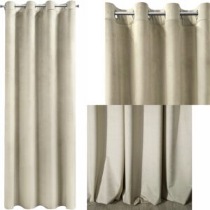 Mięciutka zasłona welwetowa kółka 140x250 krem