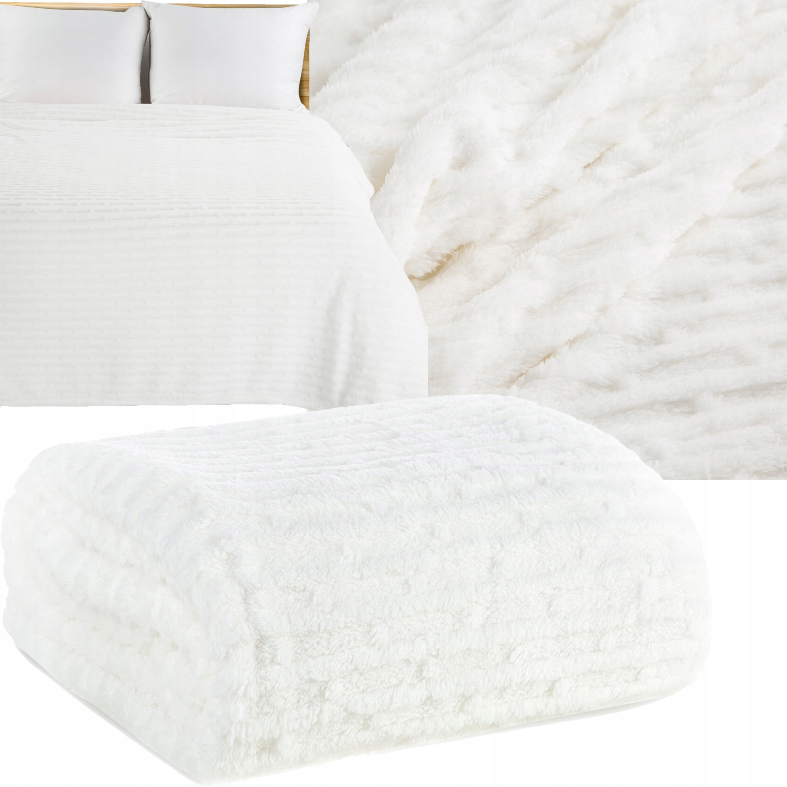 Mięciutki koc narzuta 170 cm x 210 cm BIAŁY - obrazek 8