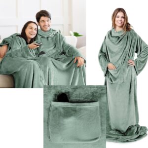 PREZENT Koc Z Rękawami mięciutki cieplutki szlafrok 150x180 miętowy