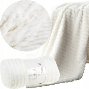 Mięciutki koc narzuta 150 cm x 200 cm biały prezent