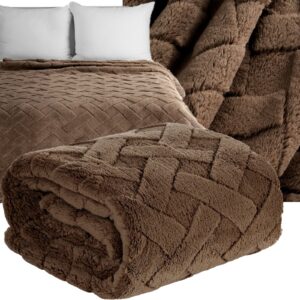 Koc narzuta 200x220 c.brąz gruby mięciutki puszysty