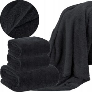 ZESTAW 170x210 + 2 x 70x160 Mięciutki koc narzuta CZARNY