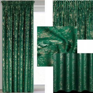 Zasłona 140X270 zielona welwetowa z nadrukiem taśma