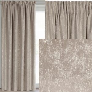 Zasłona 140X270 beżowa welwetowa z nadrukiem taśma