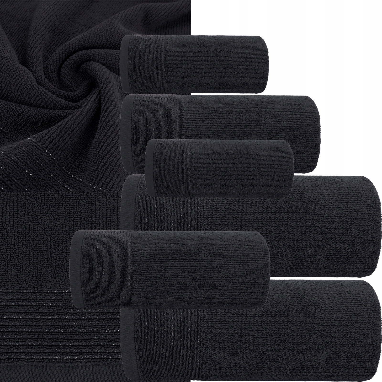 Ręcznik 2x30x50cm + 2 x 50x90cm + 2 x 70x140cm 500g bawełna zestaw czarny - obrazek 5