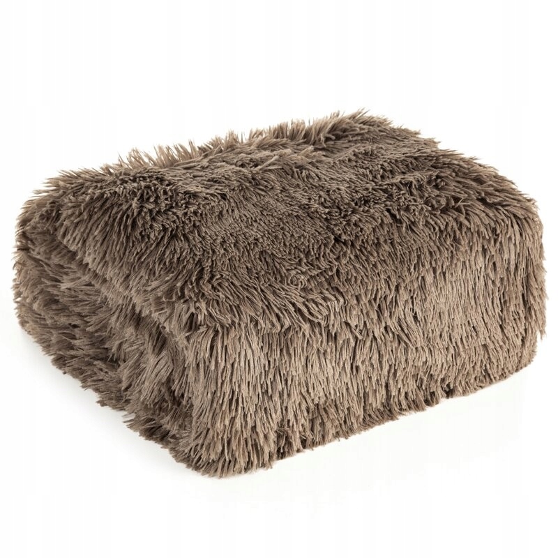 Koc włochacz futrzak pled narzuta na łóżko 170 cm x 210 ciemny beż - obrazek 11