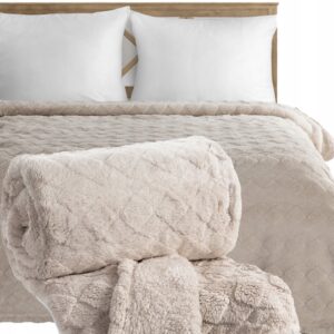 Koc narzuta 200x220 gruby mięciutki puszysty beżowy