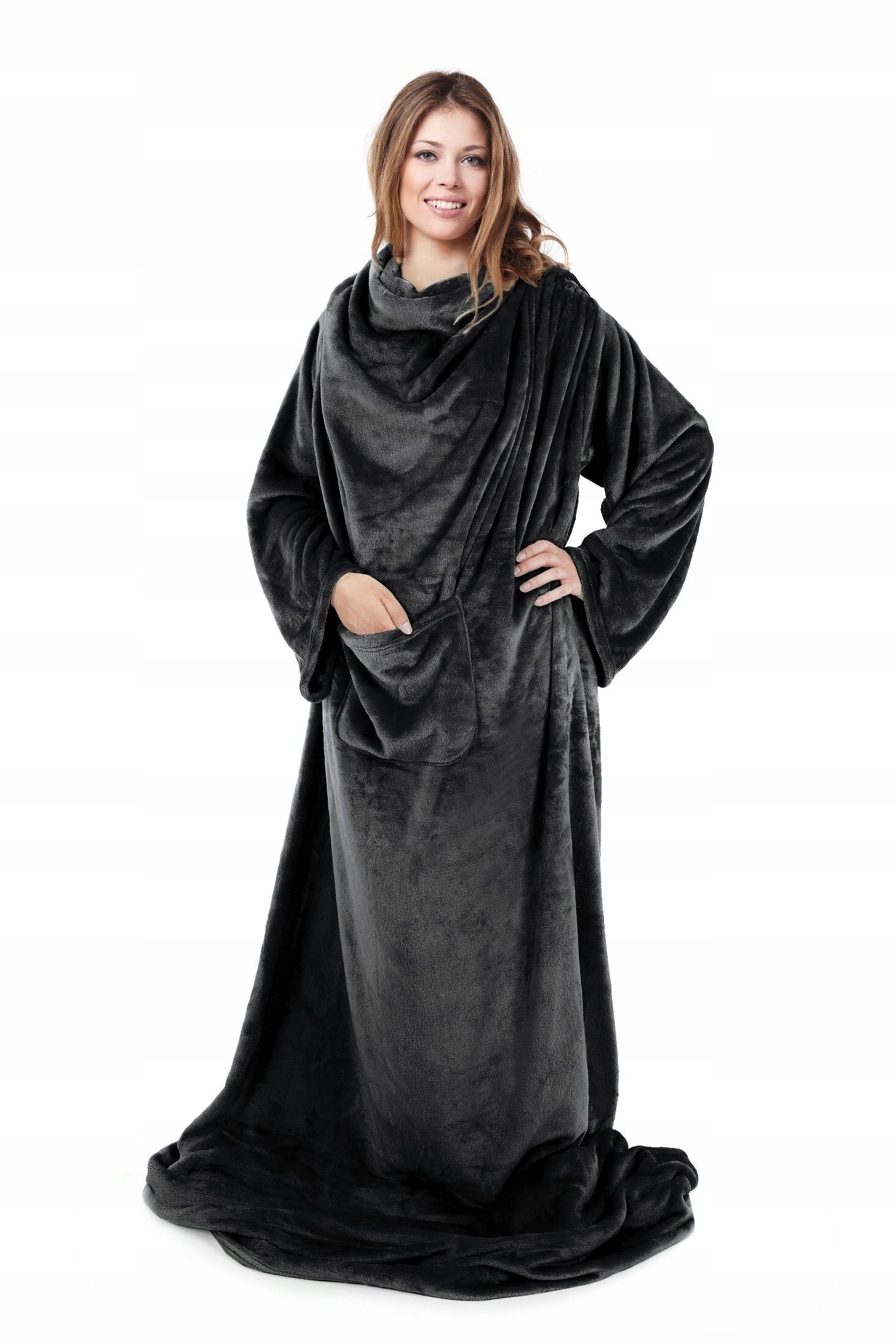 PREZENT Koc Z Rękawami mięciutki cieplutki szlafrok 150x180 czarny - obrazek 6