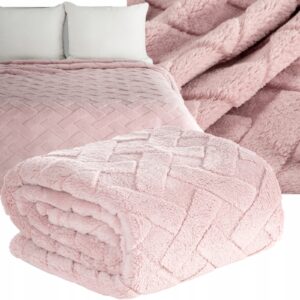 Koc narzuta 200x220 różowy gruby mięciutki puszysty
