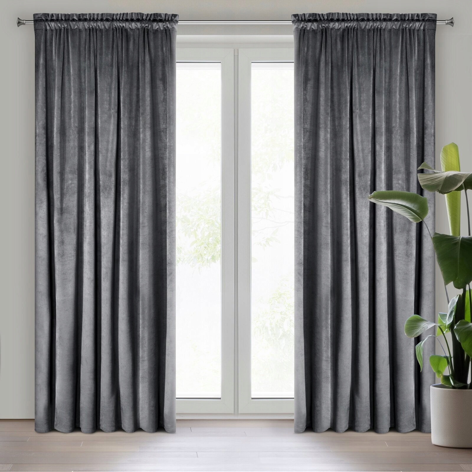 Mięciutka zasłona welwetowa taśma 140x270 grafit - obrazek 3