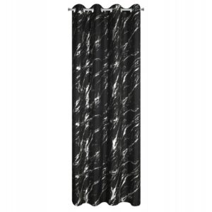 Zasłona 140X250 czarna lekka z srebrnym nadrukiem przelotka