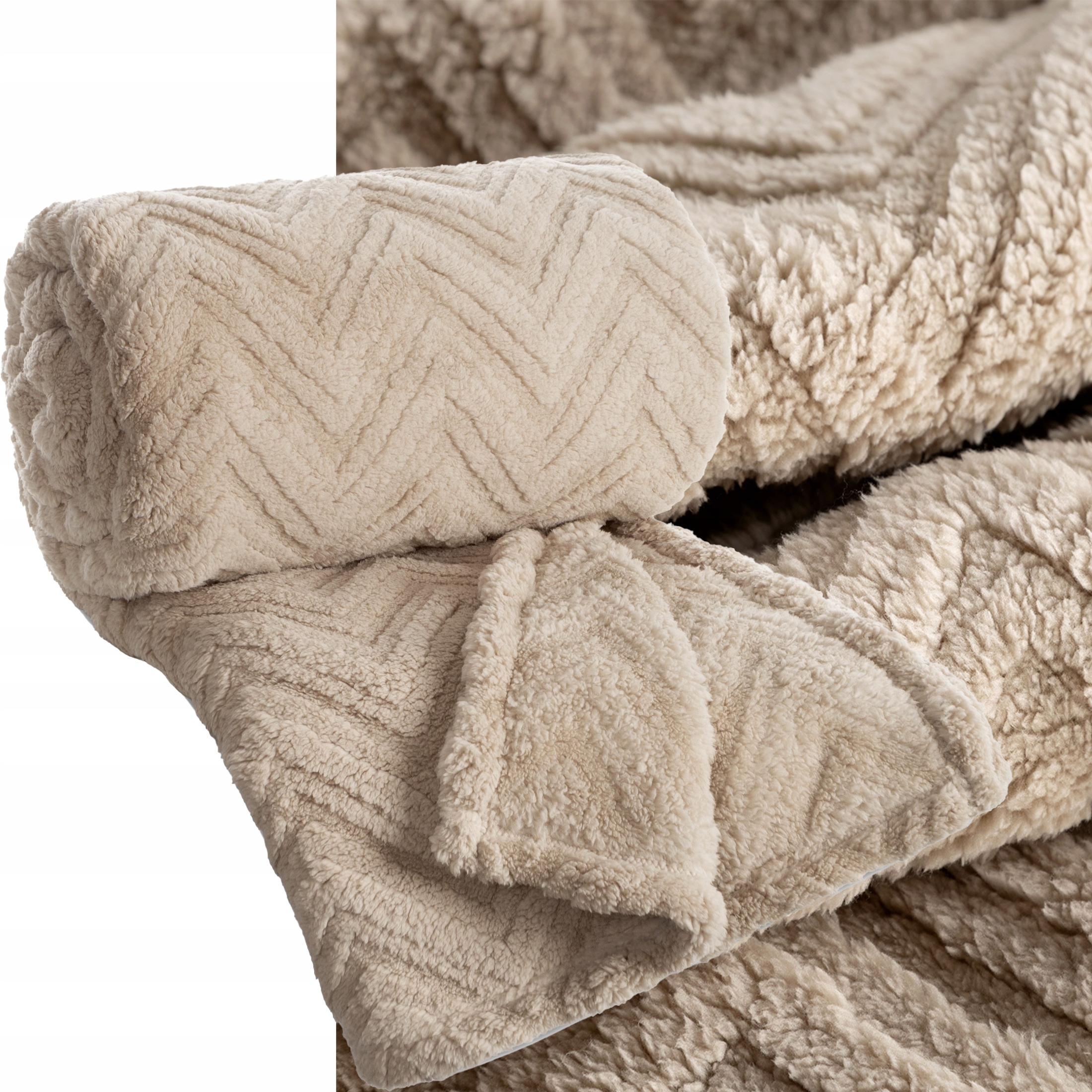 Koc narzuta 170x210 gruby mięciutki puszysty jodełka ciemny beżowy - obrazek 2