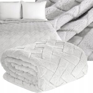 Koc narzuta 200x220 srebrny gruby mięciutki puszysty