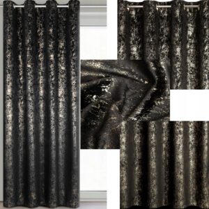 Zasłona 140X250 czarna welwetowa z nadrukiem przelotka