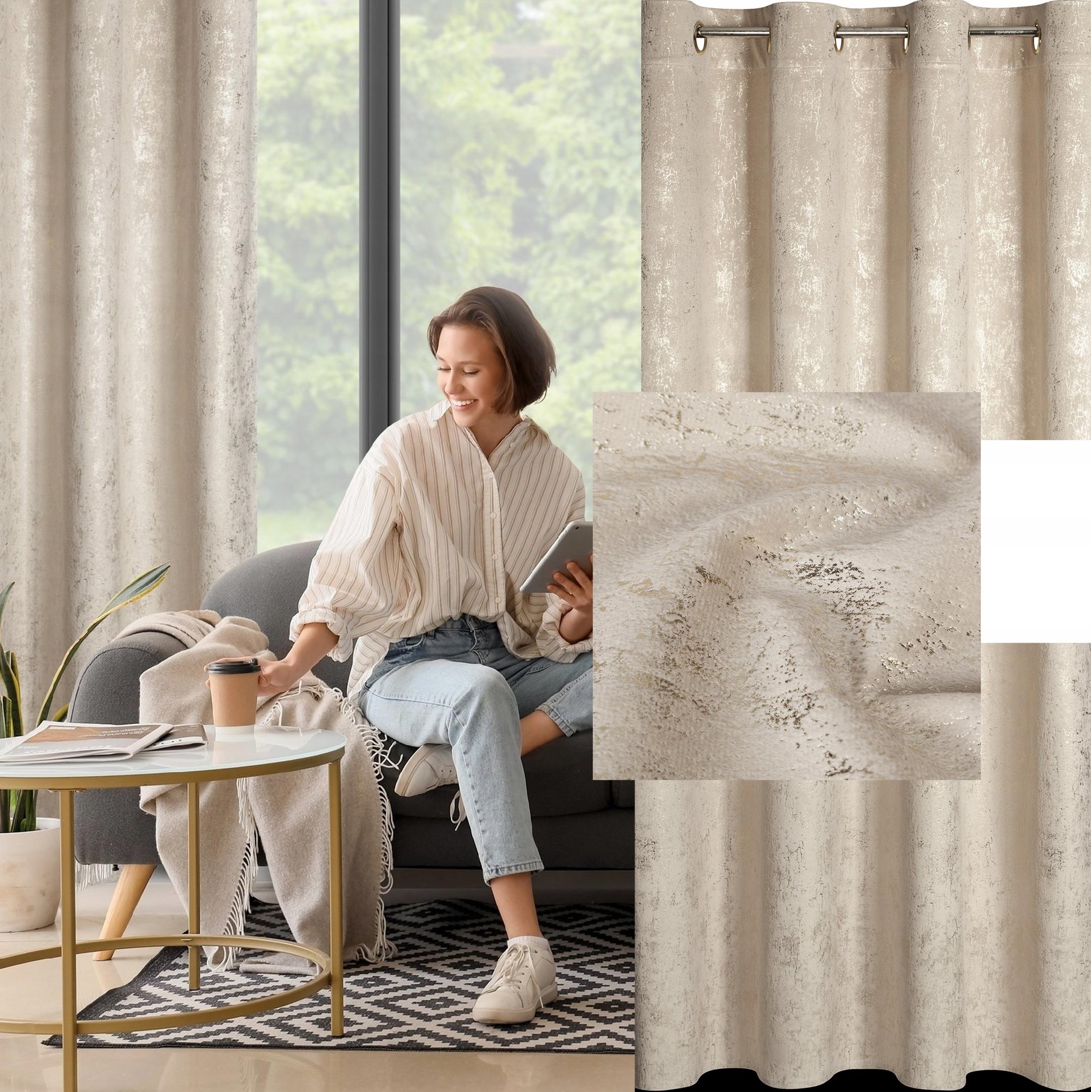 Zasłona 140X250 beżowa welwetowa z nadrukiem przelotka - obrazek 11