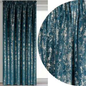 Zasłona 140X270 granatowa welwetowa z nadrukiem taśma