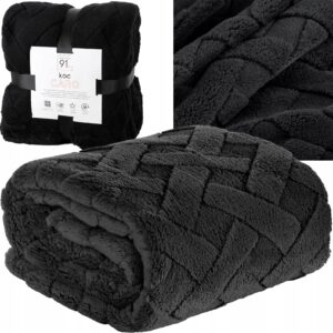 Koc narzuta 70x160 Caro czarny gruby mięciutki puszysty