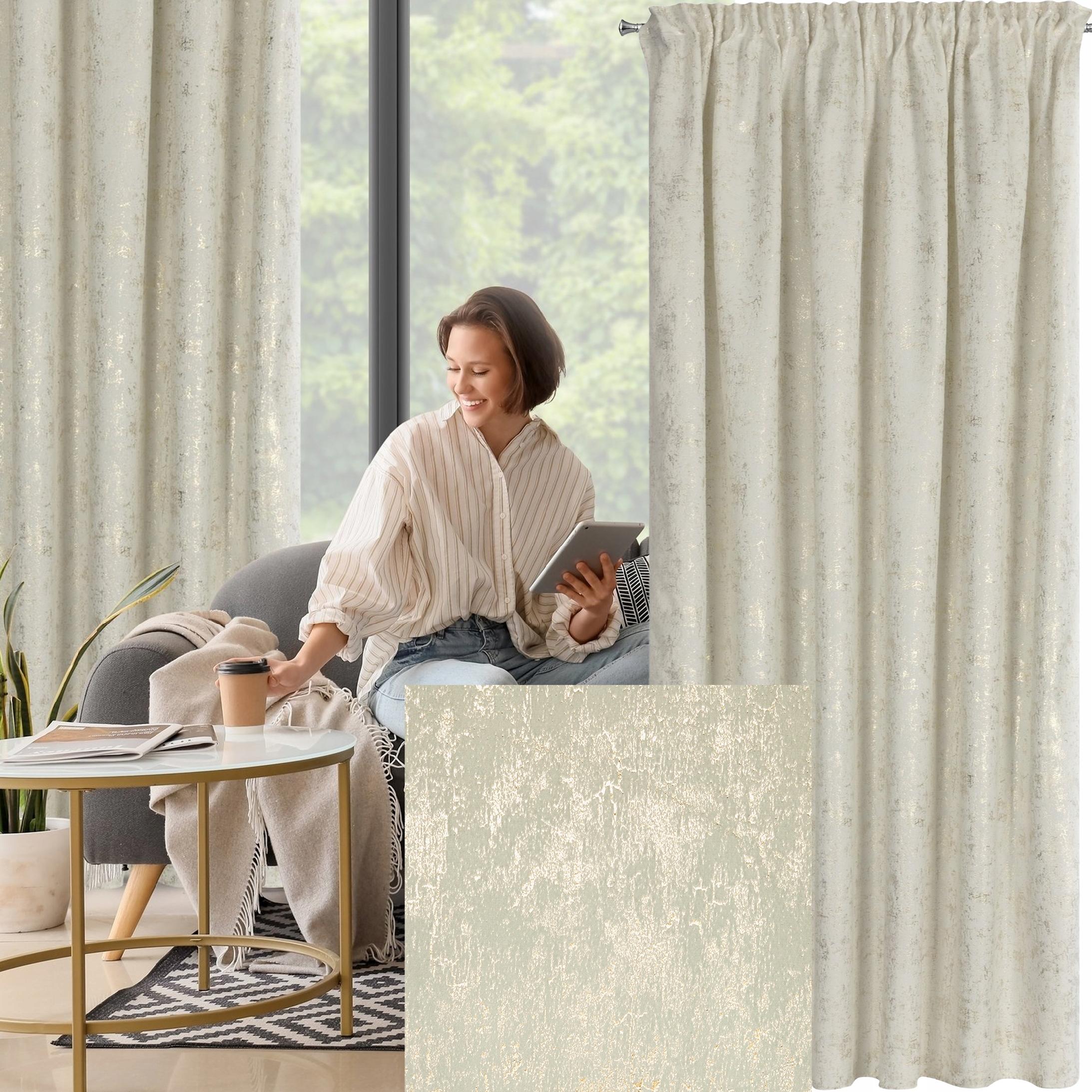 Zasłona 140X270 kremowa welwetowa z nadrukiem taśma - obrazek 15