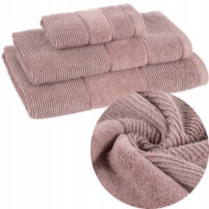 Ręcznik kąpielowy bawełna miękki chłonny pudrowy zestaw 3 szt prezent