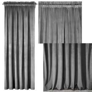 Mięciutka zasłona welwetowa taśma 140x270 stalowy