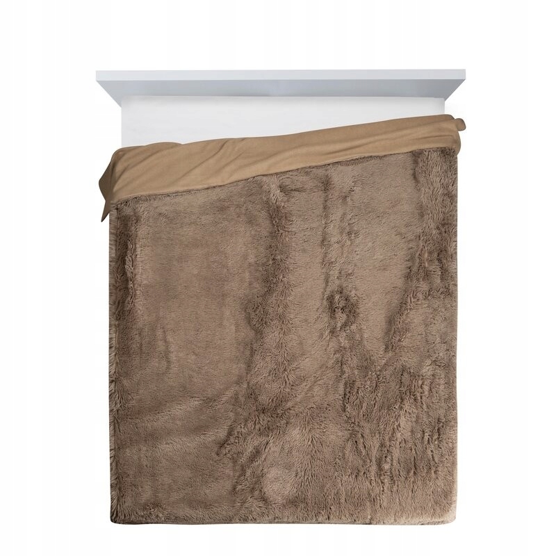 Koc włochacz futrzak pled narzuta na łóżko 170 cm x 210 ciemny beż - obrazek 15