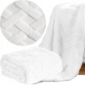 Koc narzuta 170x210 biały gruby mięciutki puszysty