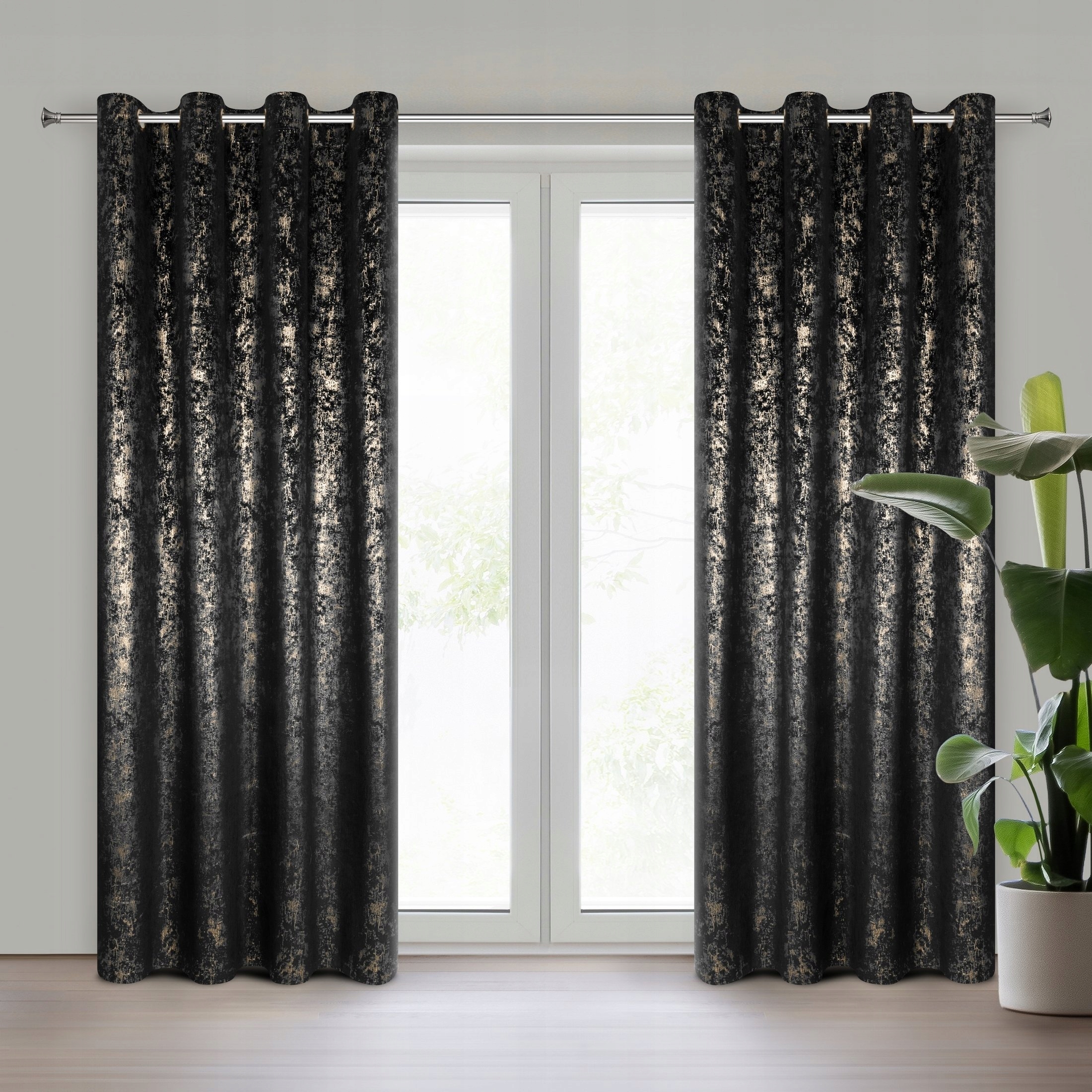 Nowoczesna Zasłona welwetowa 140X250 czarna z delikatnym nadrukiem - obrazek 11