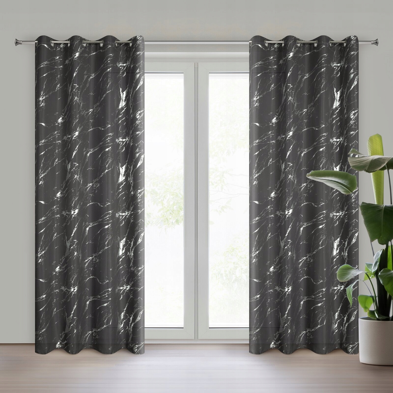 Zasłona 140X250 szara lekka z srebrnym nadrukiem przelotka - obrazek 12