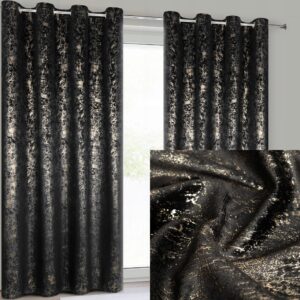 Zasłona 140X250 czarna welwetowa z nadrukiem przelotka