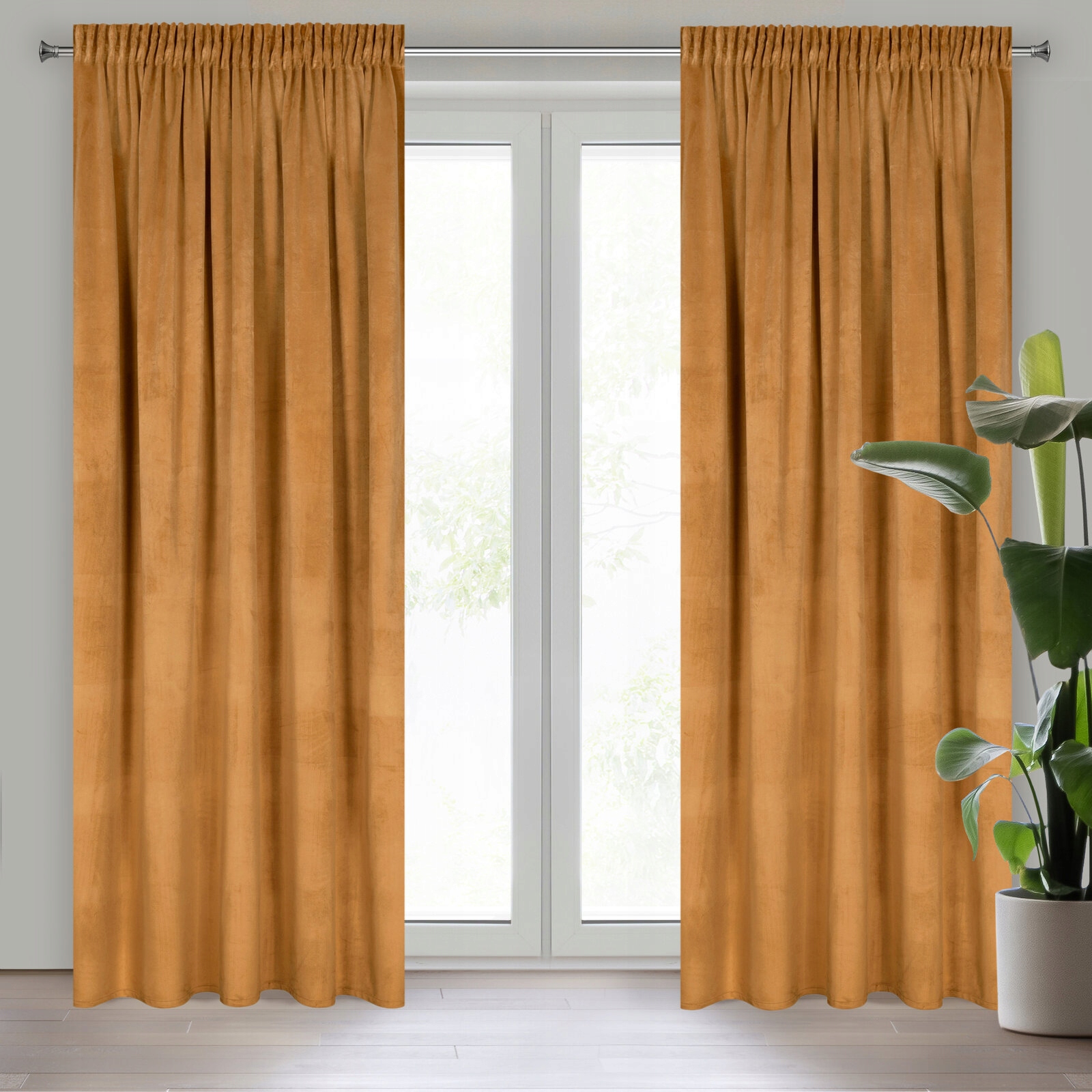 Mięciutka zasłona welwetowa taśma 140x270 miodowa - obrazek 13