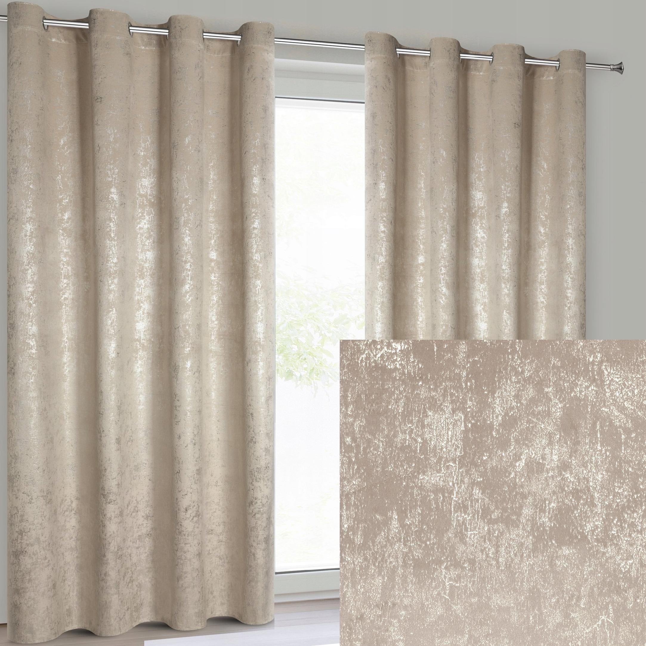 Nowoczesna Zasłona welwetowa 140X250 beżowa z delikatnym nadrukiem - obrazek 10