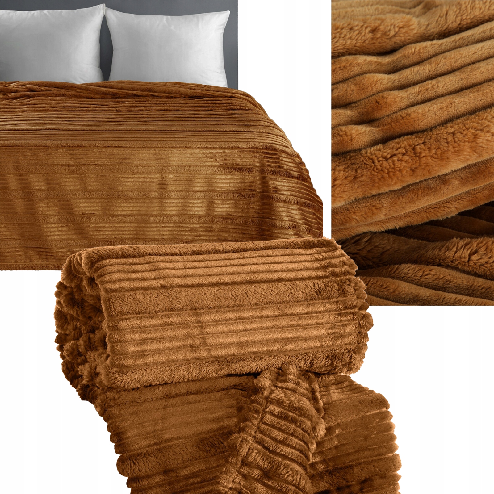 Narzuta koc gruby mięciutki 200 cm x 220 cm miód - obrazek 6