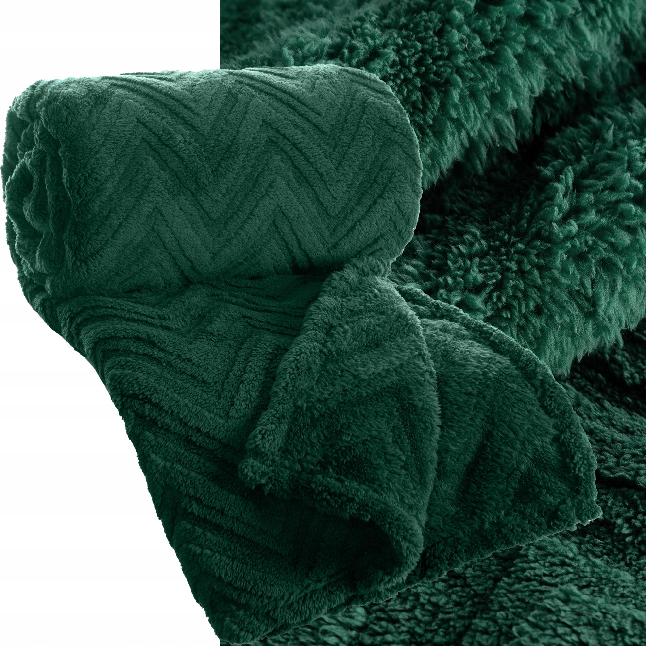 Koc narzuta 170x210 gruby mięciutki puszysty jodełka ciemny zielony - obrazek 7
