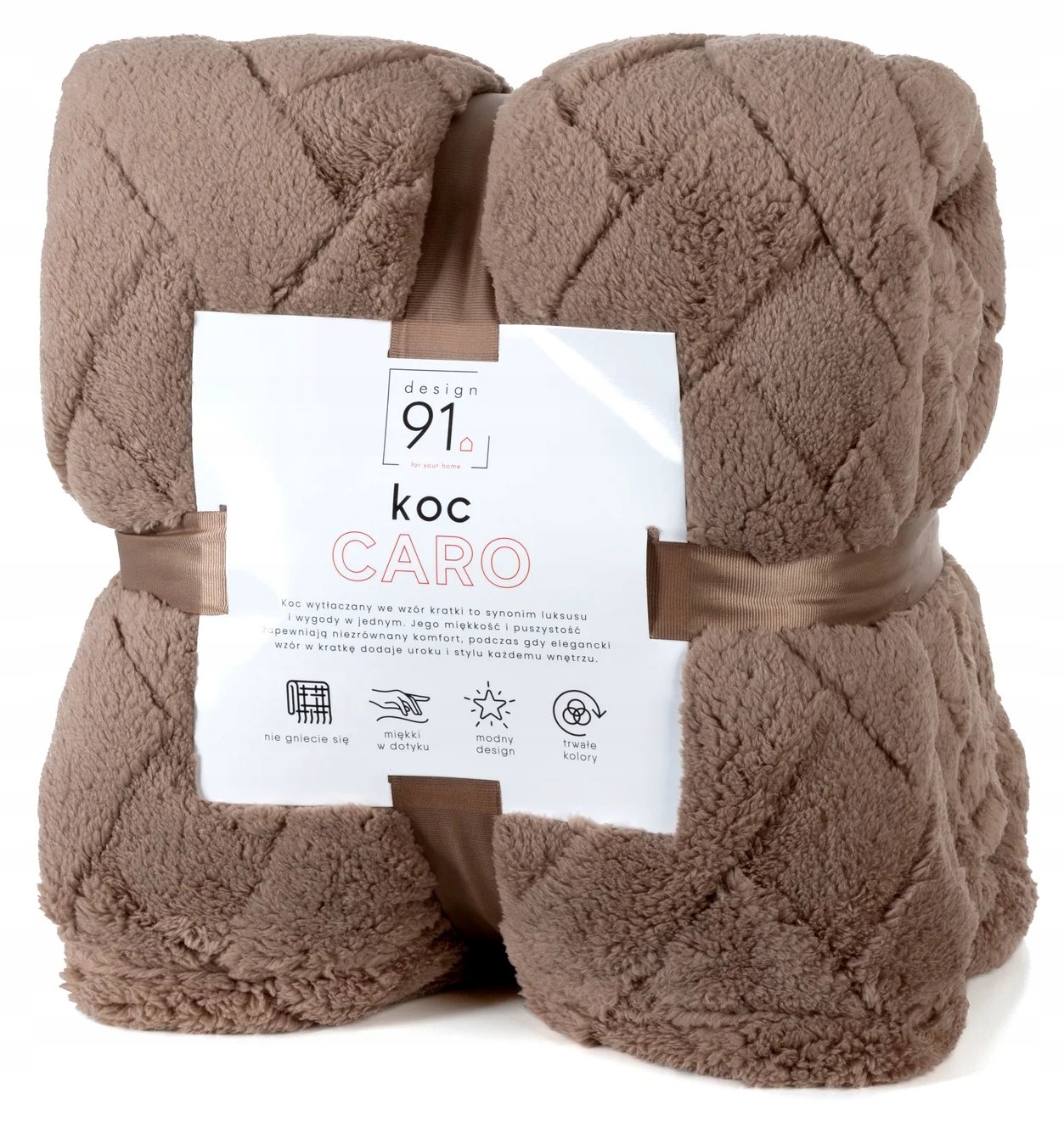 Koc narzuta 150x200 Caro ciemny beż gruby puszysty - obrazek 13