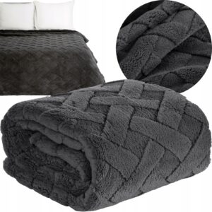 Koc narzuta 200x220 stalowy gruby mięciutki puszysty