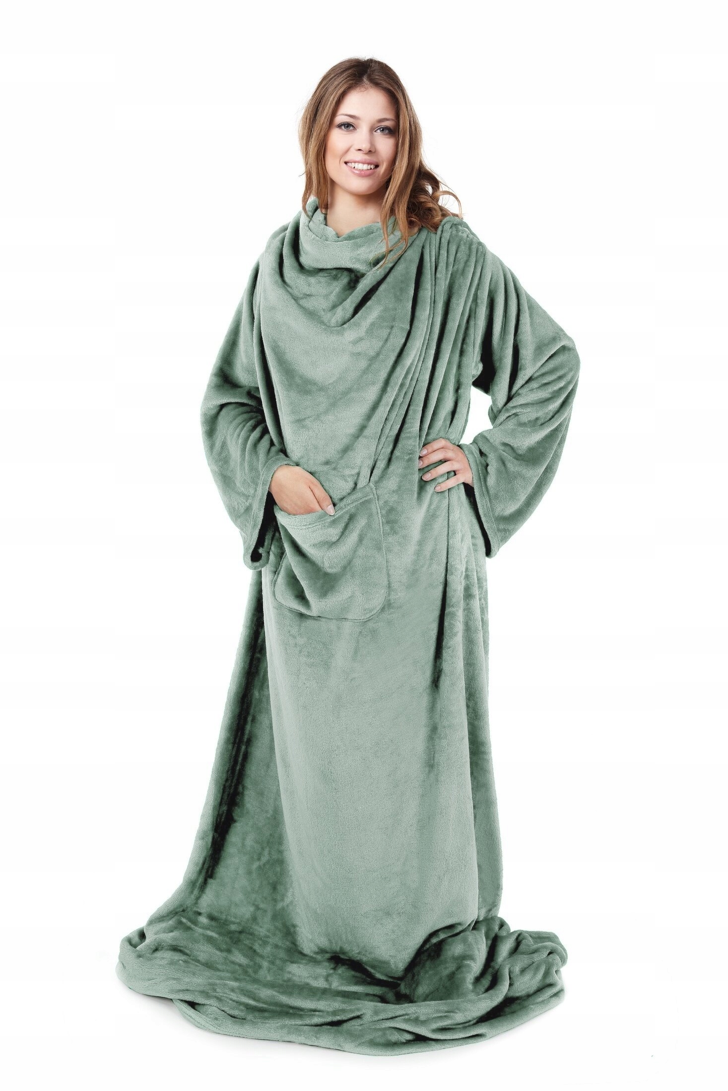 PREZENT Koc Z Rękawami mięciutki cieplutki szlafrok 150x180 miętowy - obrazek 2