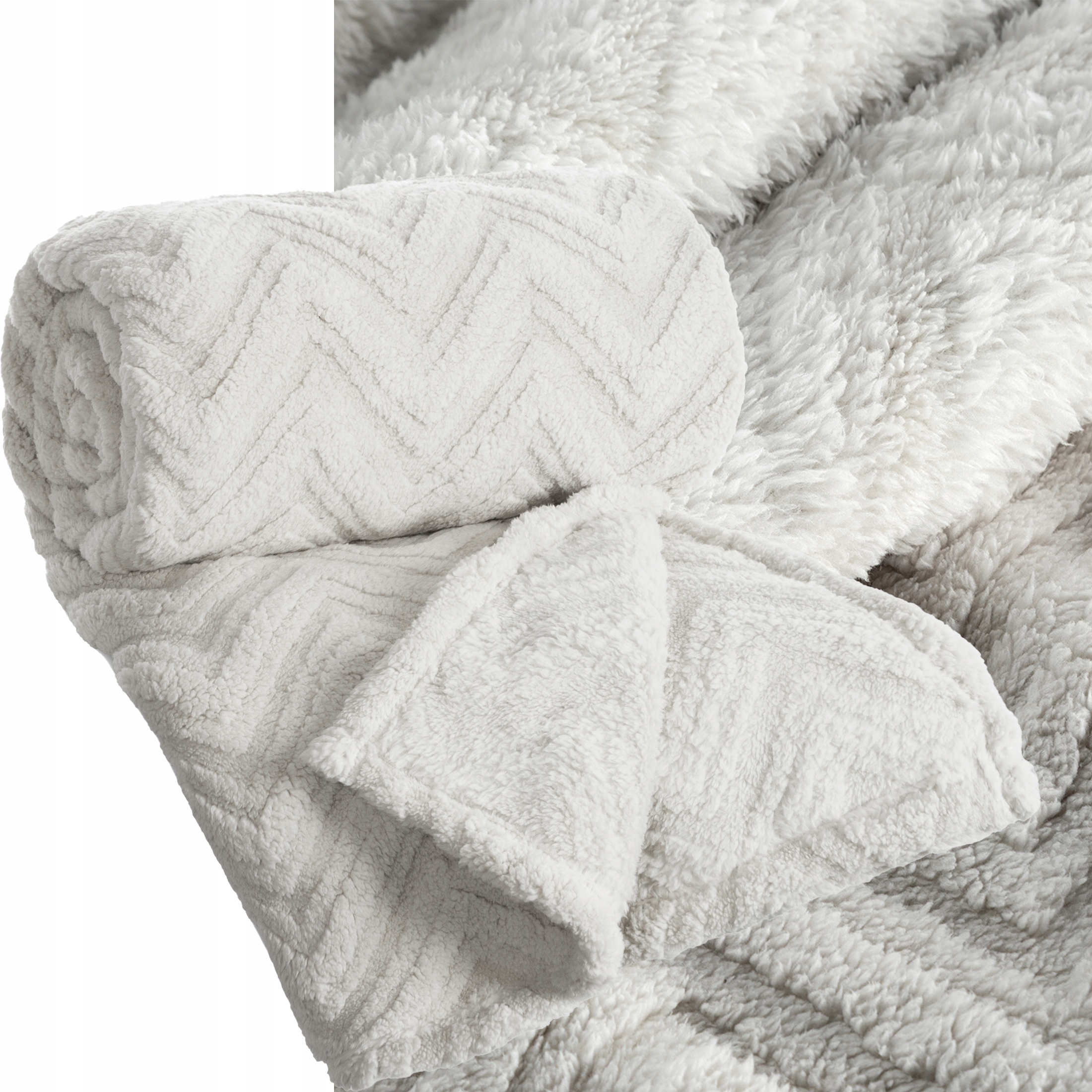 Koc narzuta 170x210 gruby mięciutki puszysty jodełka srebrny - obrazek 2